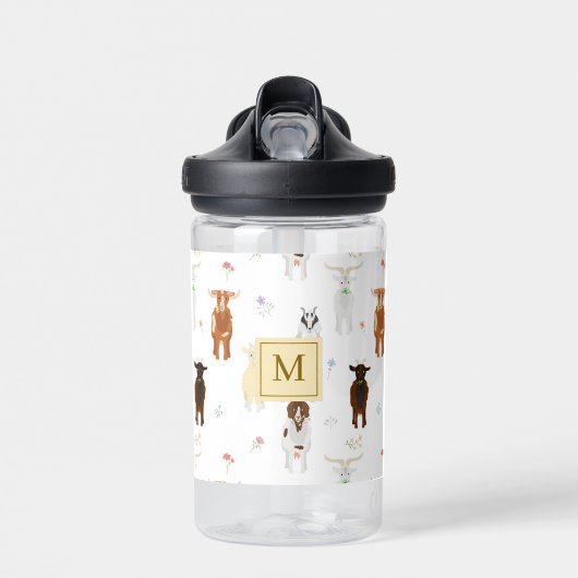 Bouteille D'eau Ferme de chèvres mignonnes Monogrammé (Avant)