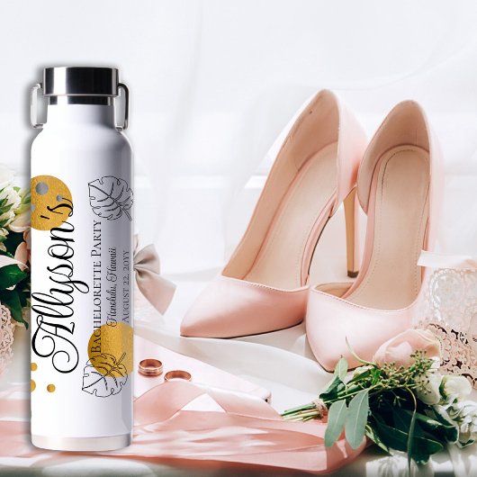 Bouteille D'eau Fête de Bachelorette avec Monstera Tropical Gold D
