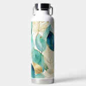 Bouteille D'eau Feuilles bleu, Turquoise et or (Avant)