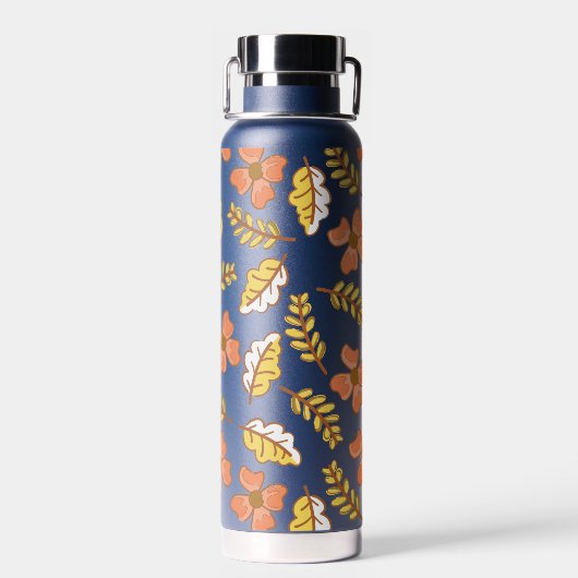 Bouteille D'eau Feuilles d'automne en chute chaude avec fleurs (Arrière)