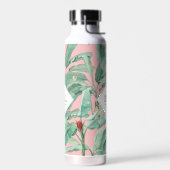 Bouteille D'eau Feuilles de bananes tropicales roses Monogrammes (Gauche)