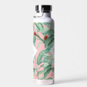 Bouteille D'eau Feuilles de bananes tropicales roses Monogrammes (Plage)