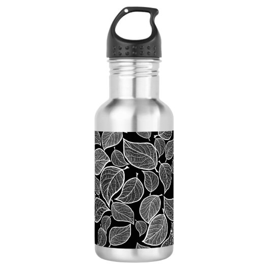 Bouteille D'eau Feuilles noirs en blanc (Devant)