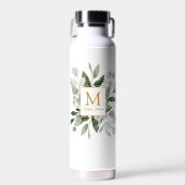 Bouteille D'eau Feuilles tropicales vertes aquarelle Monogramme (Avant)