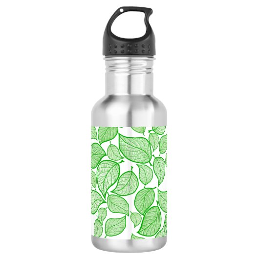 Bouteille D'eau Feuilles verts en blanc (Devant)