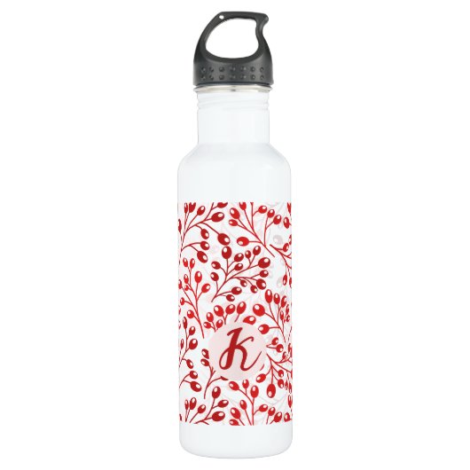 Bouteille D'eau Feuilleté rouge Motif moderne Élégant Monogramme (Devant)