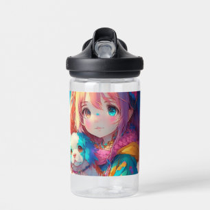Bouteille D'eau Fille d'anime personnalisée avec un chiot