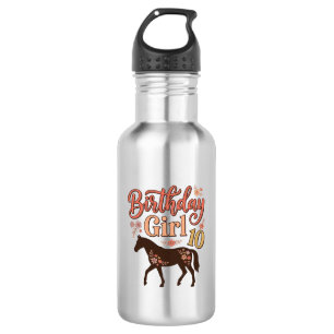 Bouteille D'eau Fille d'anniversaire 10 Cheval Floral Design Vecto