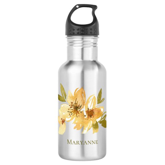 Bouteille D'eau Fille Florale Jaune personnalisée (Devant)