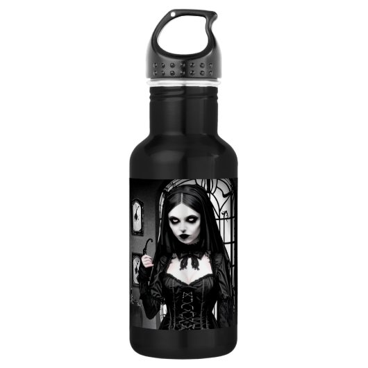 Bouteille D'eau Fille gothique Éffrayante noire et blanche (Devant)