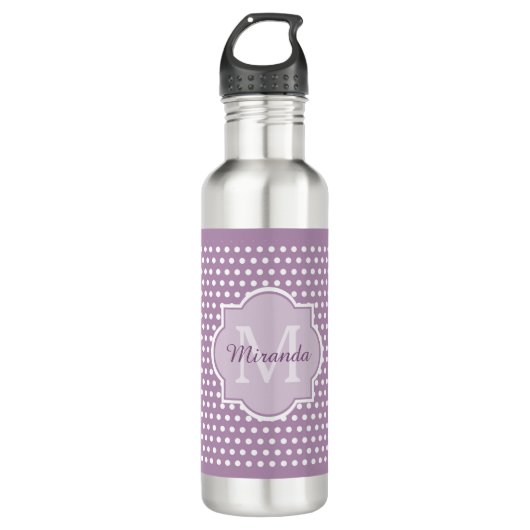 Bouteille D'eau Fille Lavande violet Pois Monogramme et nom (Devant)