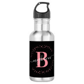 Bouteille D'eau Fille moderne noir rose Nom Script Monogramme (Devant)
