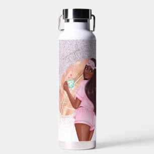 Bouteille D'eau Fille pailletée fausse du matin Noir