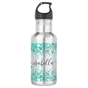 Bouteille D'eau fille script de nom de parties scintillant verte t