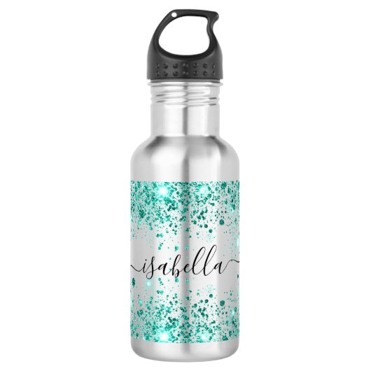 Bouteille D'eau fille script de nom de parties scintillant verte t (Devant)