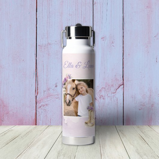 Bouteille D'eau Filles Cheval Floral Violet