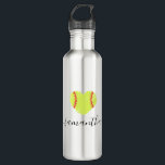 Bouteille D'eau Filles de softball Femme Personnalisée<br><div class="desc">Bouteille d'eau en acier inoxydable personnalisée avec un simple joli coeur en forme de softball graphique et nom ou texte personnalisé dans une feminine girly et moderne joli script police monogramme en jaune, rouge, noir et blanc brillant. N'importe quel joueur de softball pour enfants, filles ou femmes apprécierait le look...</div>