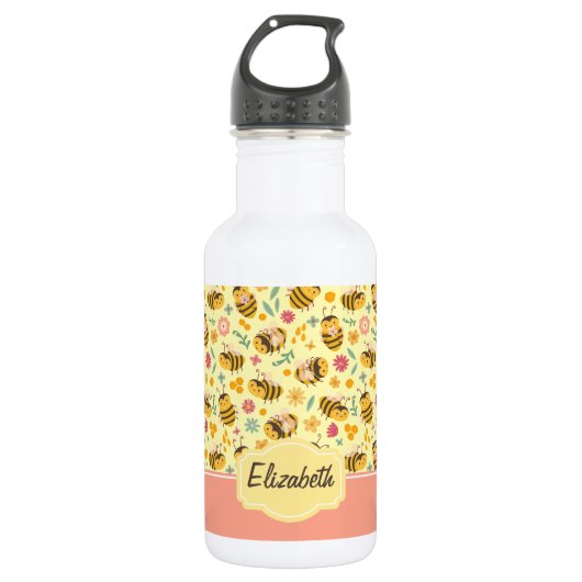 Bouteille D'eau Filles mignonne Bumble Bee Printemps Floral Patter (Devant)