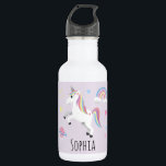 Bouteille D'eau Filles mignonnes licorne magique, arc-en-ciel et é<br><div class="desc">Ce design de bouteille d'eau pour enfants fantaisiste et mignon présente une licorne magique avec arc-en-ciel,  étoiles,  planète et couronne de princesse,  avec de la place pour vous d'ajouter votre nom de fille dans une belle typographie. Le cadeau parfait violet magique retour à l'école pour votre enfant.</div>