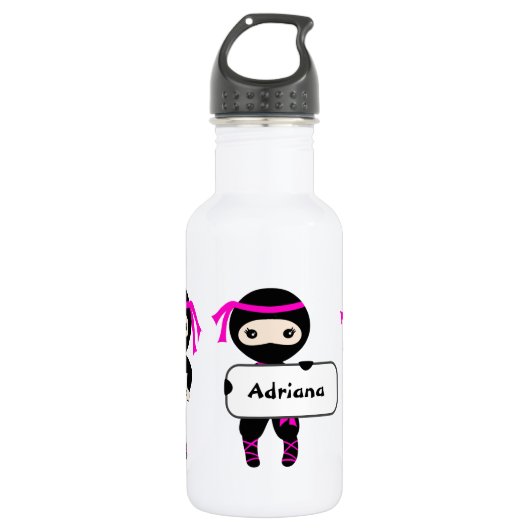 Bouteille D'eau Filles tendance Cute Ninja Guerrier Enfants Nom pe (Devant)