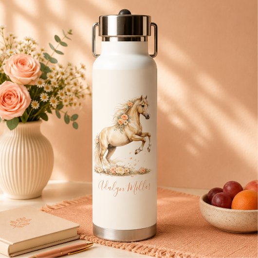 Bouteille D'eau Fillette Cheval Peach Monogramme Script Fantaisist
