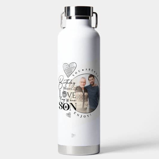 Bouteille D'eau Fils moderne , anniversaire de petit-fils Typograp (Avant)