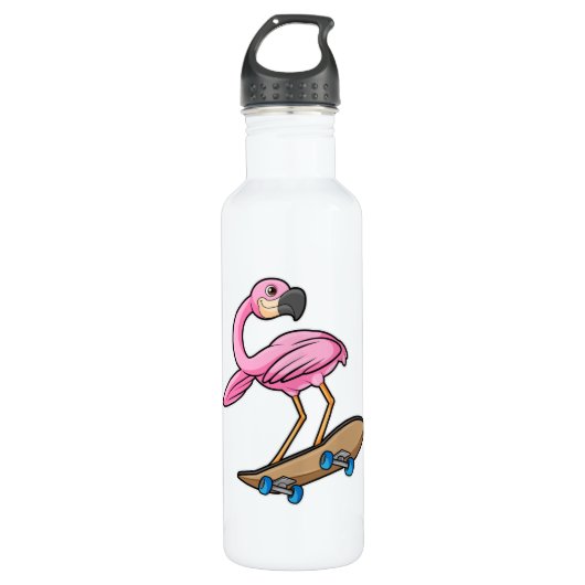 Bouteille D'eau Flamant rose comme Patineur avec Skateboard (Devant)