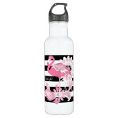 Bouteille D'eau Flamant rose moderne noir rayé rose pastel (Devant)