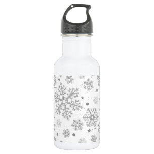 Bouteille D'eau Flammes de neige en argent sur blanc