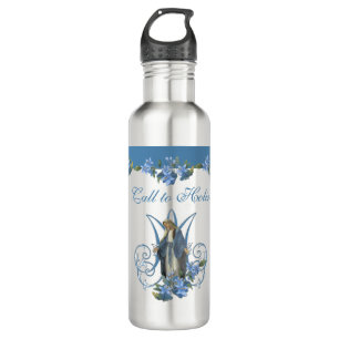 Bouteille D'eau Fleur Bleue Vierge Religieuse Marie 24 oz.