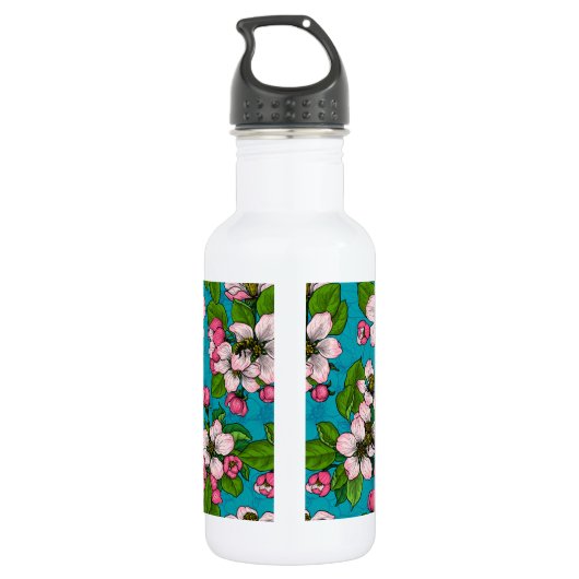 Bouteille D'eau Fleur d'Apple sur le turquoise (Dos)