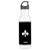 Bouteille D'eau Fleur de Lis en noir et blanc (Devant)