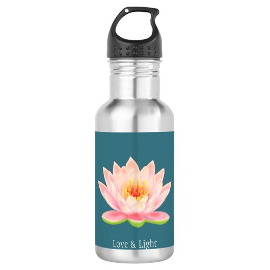 Bouteille D'eau Fleur de lotus rose sur sarcelle (Devant)