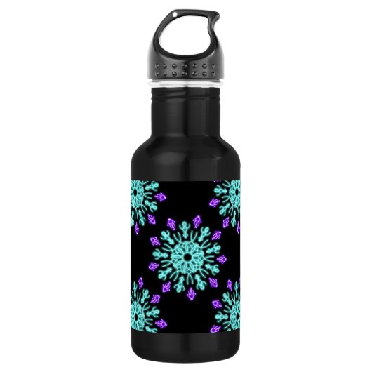 Bouteille D'eau Fleur de néon pourpre et turquose (Devant)
