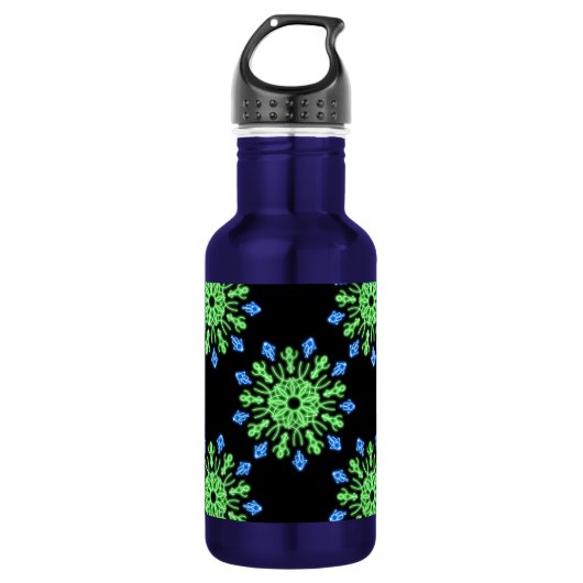 Bouteille D'eau Fleur de néon vert et bleu (Devant)