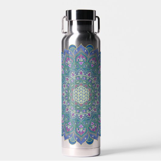 Bouteille D'eau Fleur de Vie - Mandala Style Inde 1 (Avant)