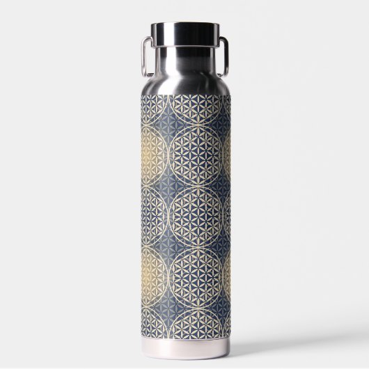 Bouteille D'eau FLEUR DE VIE - motif de sable bleu (Avant)