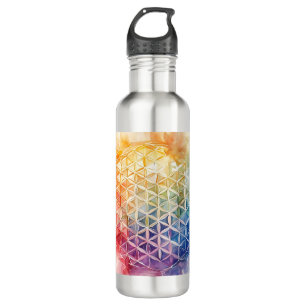 Bouteille D'eau Fleur de vie - Peinture aquarelle