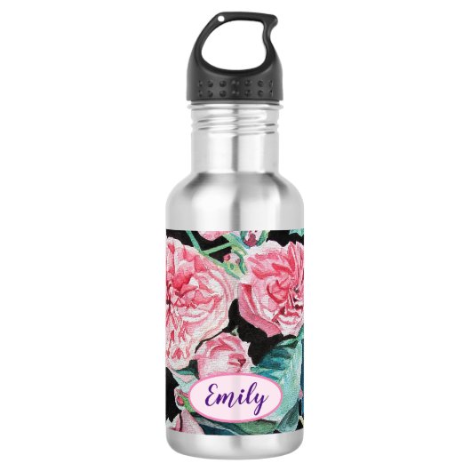 Bouteille D'eau Fleur florale rose Pastel Blush Rose (Devant)