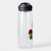 Bouteille D'eau Fleur rouge et feuilles verts nom personnalisé (Avant)