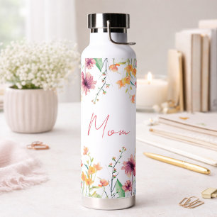 Bouteille D'eau Fleur Sauvage Aquarelle Délicate Personnalisée