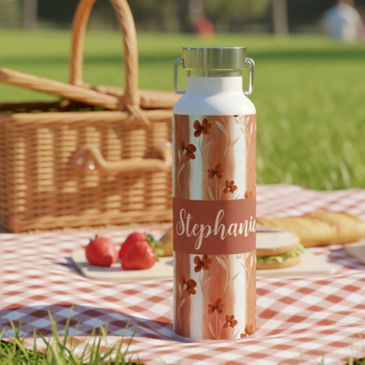 Bouteille D'eau Fleur sauvage en terre cuite Nom personnalisé Boho