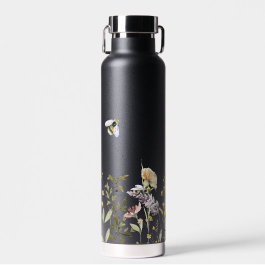 Bouteille D'eau Fleur sauvage Floral Bumble Bee | Monogramme (Avant)