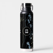 Bouteille D'eau Fleur sauvage moderne Monogramme noir clair bleu l (Avant)