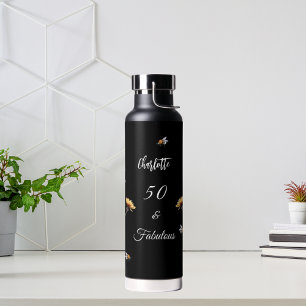 Bouteille D'eau Fleur sauvage noir jaune 50 fabuleux anniversaire