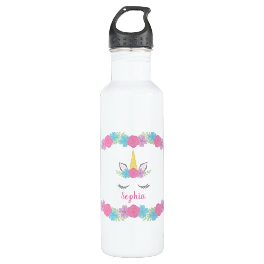 Bouteille D'eau Fleur Unicorne Visage Personnalisé Fille (Devant)