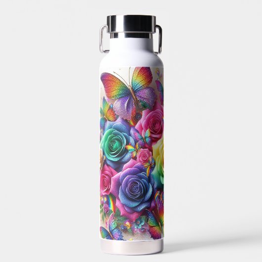 Bouteille D'eau Fleurs arc-en-ciel avec papillons (Avant)