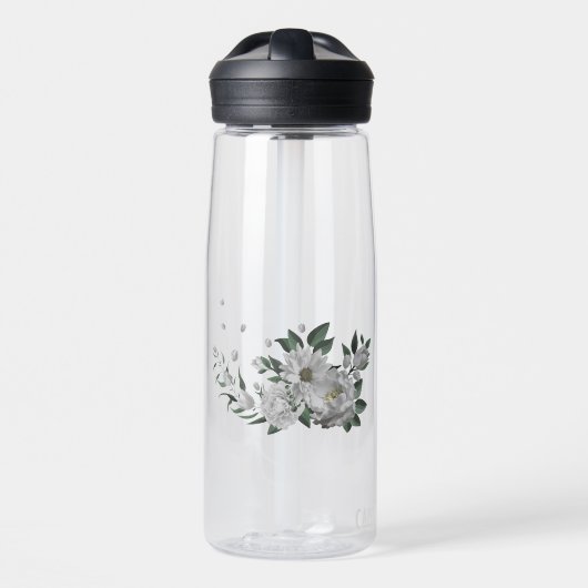 Bouteille D'eau fleurs blanches romantiques verdure (Avant)