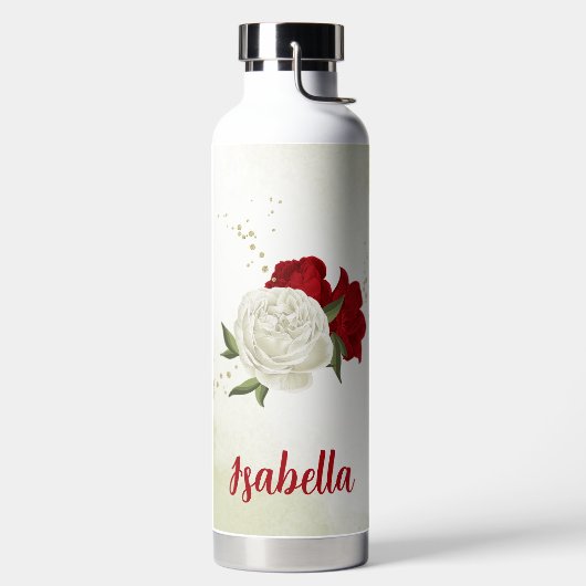 Bouteille D'eau Fleurs blanches rouges feuillage (Droite)
