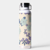 Bouteille D'eau Fleurs Bleues, Fleurs Violettes, Motif Floral (Arrière)